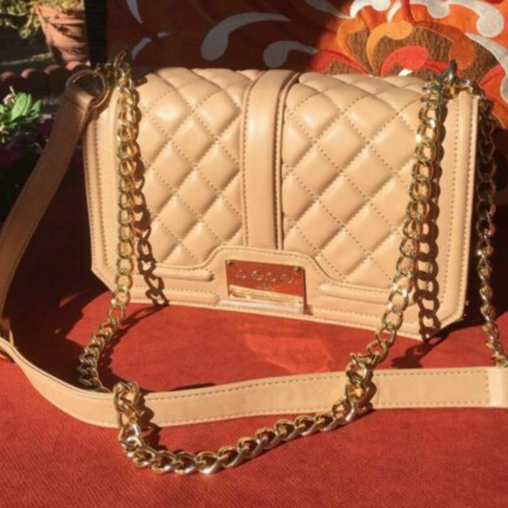BEBE Love Quilted Affair Crossbody In Beige